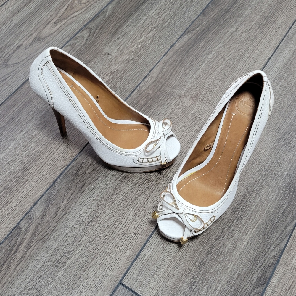 Zara White Peep-Toe Bow High Heels